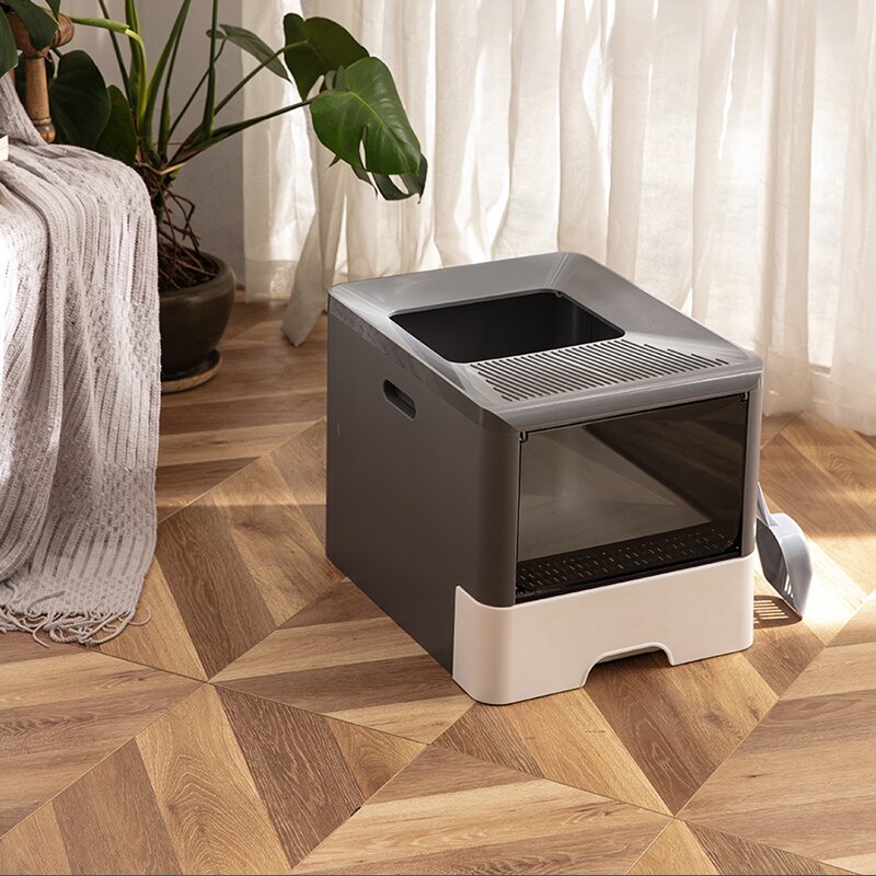 Enclosed Cat Toilet Send Shovel Large Space Cat Potty Double Door Splash Proof Pet Cat Litter Box Household Pet Toilet