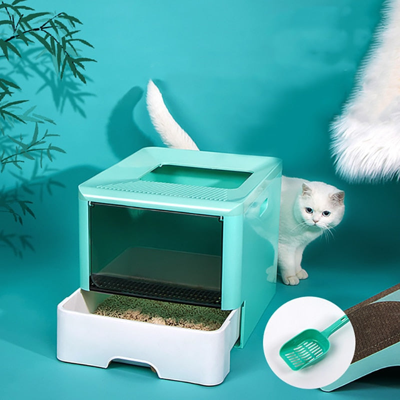 Enclosed Cat Toilet Send Shovel Large Space Cat Potty Double Door Splash Proof Pet Cat Litter Box Household Pet Toilet