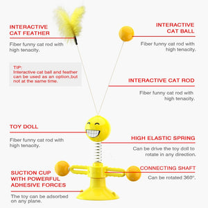 Pet Windmill Teasing Interactive Toy Cat Toy Turntable Funny Cat Stick Puzzle Training With Catnip Feather Pet Supplies