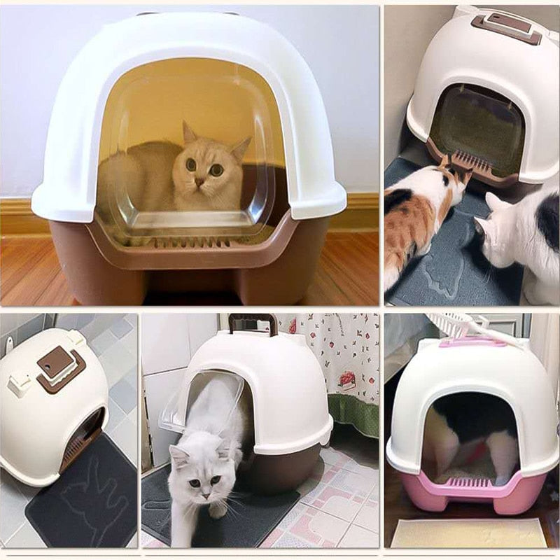 Portable cat litter box fully enclosed back flip cat washroom environmental protection spatter and deodorisation pet bowl sand