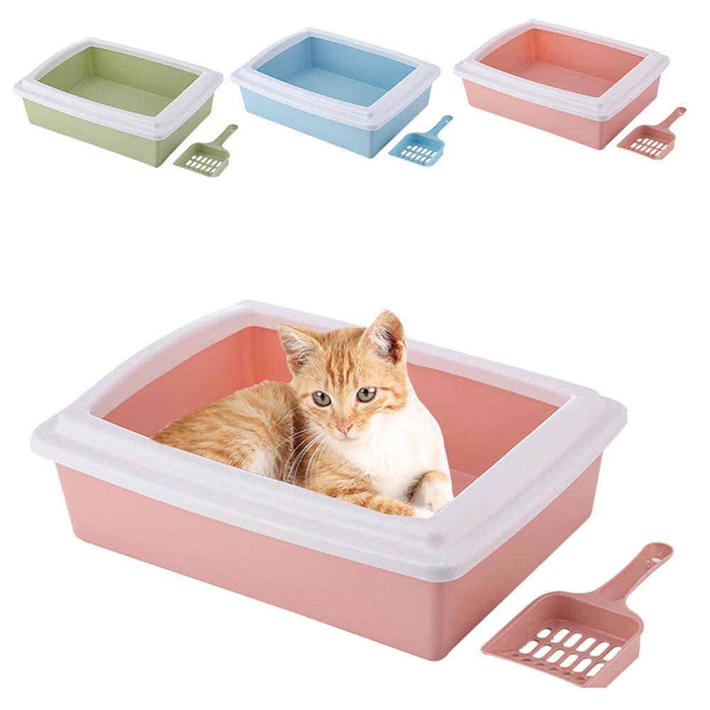 Semi-Enclosed High Fence Pet Cat Toilet Detachable Cat Litter Box Cat Toilet Dog Tray Clean Scoop Home Plastic Sand Box Supplies