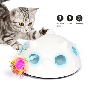 Smart Cat Teaser Stick Feather Toy Automatic Running Spinning LED Cat Interactive Toys Pet Play Training  Scratching Device