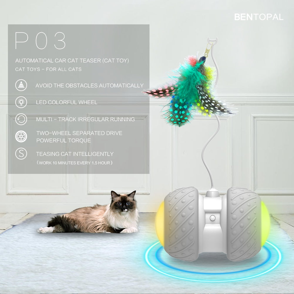 Smart Interactive Cat Toy Lrregular Rotating Mode Toy Cats Funny Pet Game Electronic Cat Toy LED Light Feather Toys Kitty Balls